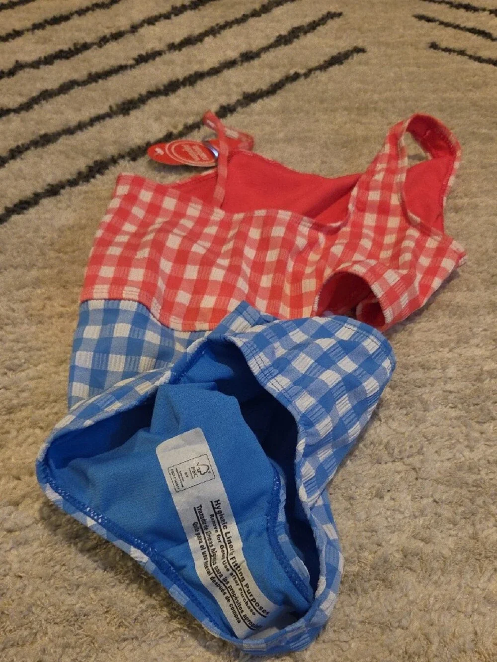 wonder nation Red & Blue Gingham Girls One-Piece Swim Set